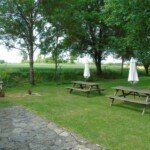 Picnic tables and parasols